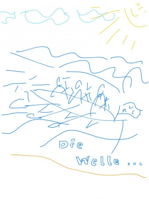 Schäumende Wellen bei den Buhnen (Zeichnung: Johannes Wohlgemuth)